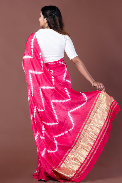 Modal Silk Lehariya Pink Tie Dye Saree