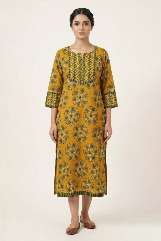 Yellow Base Stars Inside Print Kurti