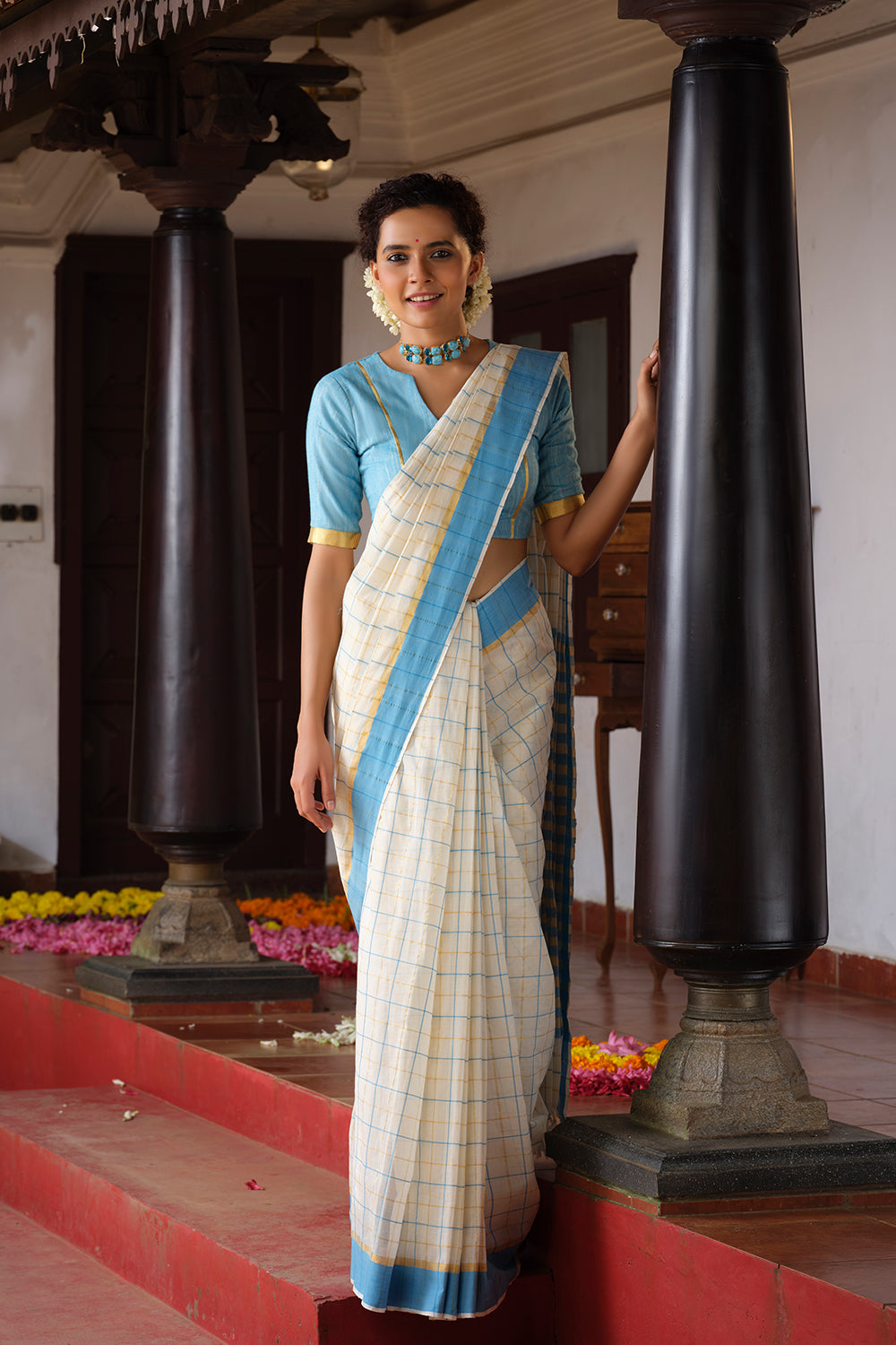 Blue blouse With Kasav Border