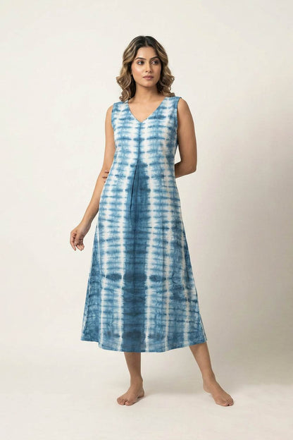 Blue & white Shibori A Line Kurti