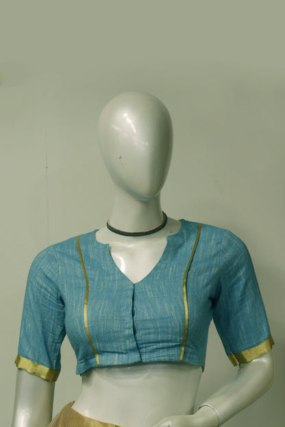 Blue blouse With Kasav Border