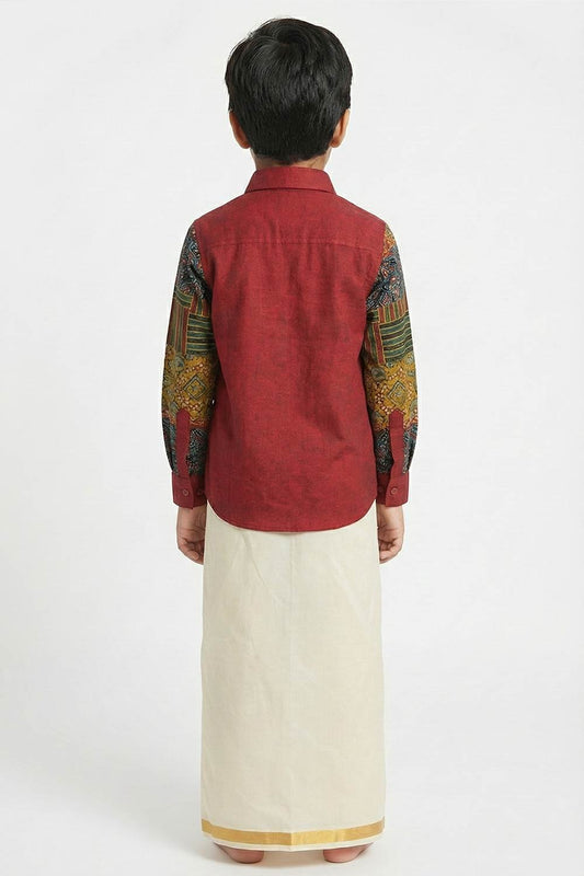 Red Patch Xmas Theme Embroidery Shirt