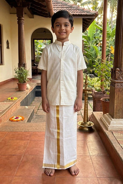 Offwhite Kid 1 Inch Golden Border Velcro Dhothi