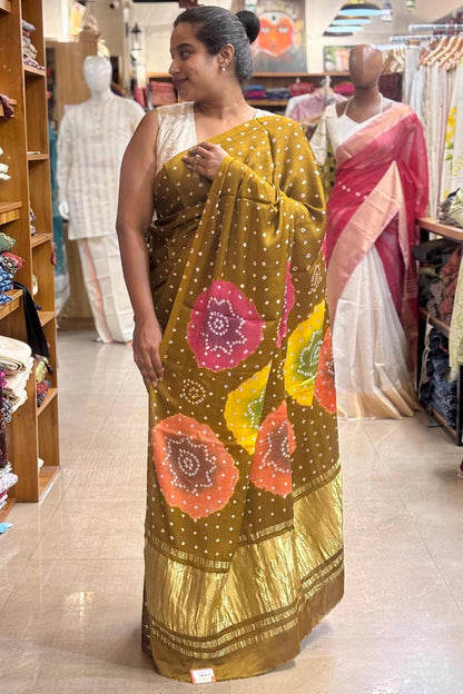 Dark Yellow Modal Silk Bandhani Silk Saree