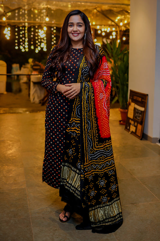 Black Bandini Slited Kurti