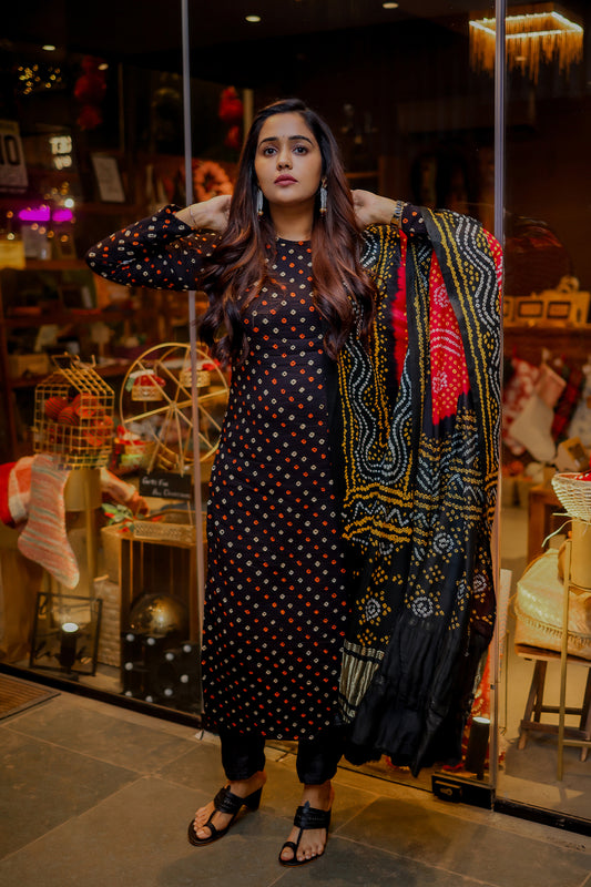 Black Bandini Slited Kurti