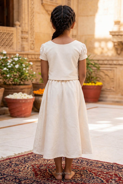 Offwhite Skirt Set with Childhood Print