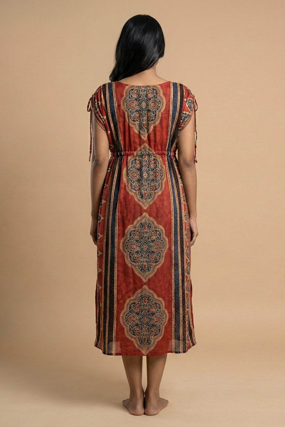 Red Ajrakh Printed Dress