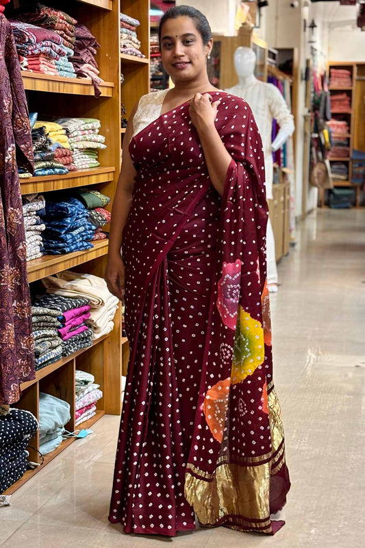 Maroon Modal Silk Bandhani Saree
