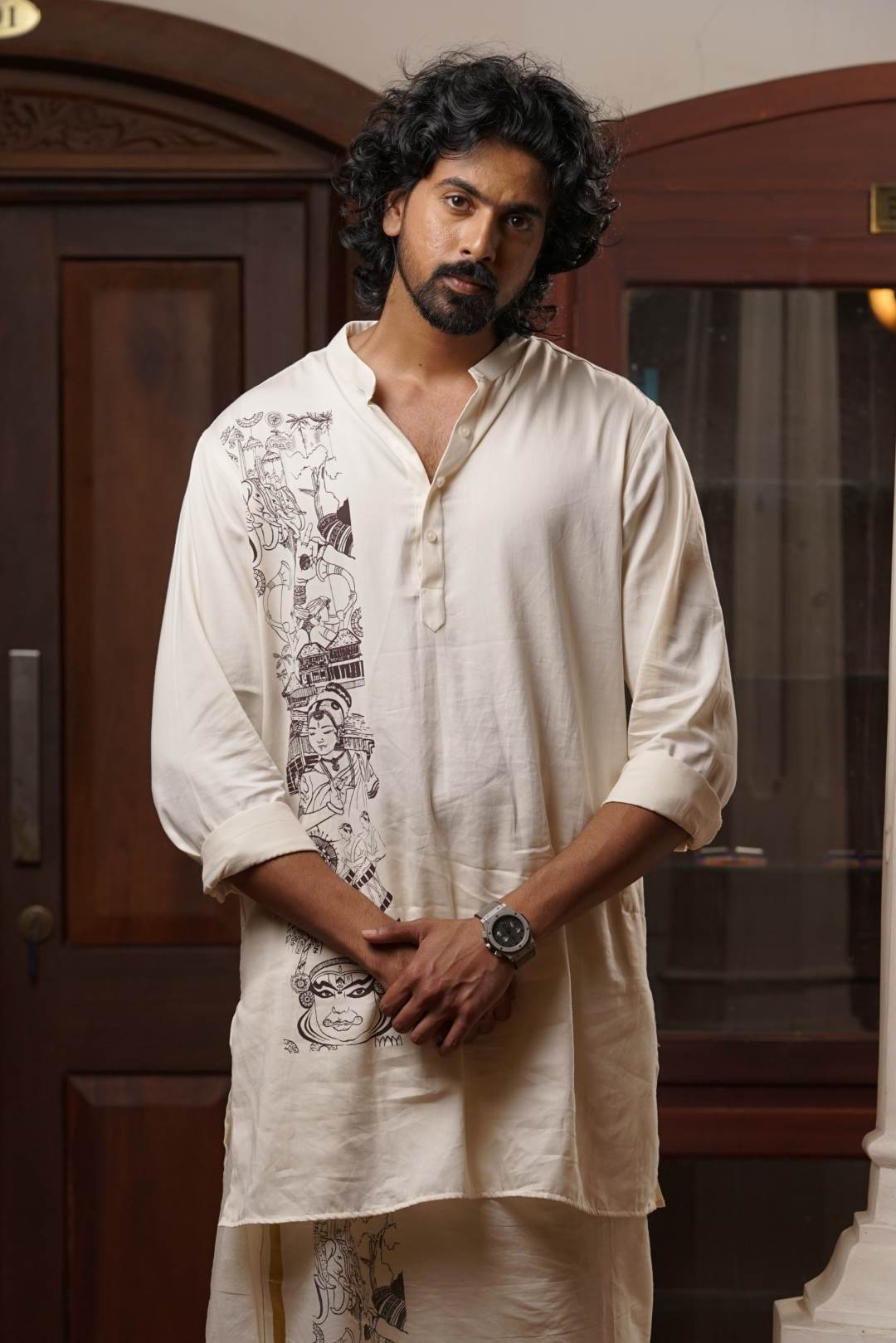 Offwhite Long Kurtha with Kerala Theme Print