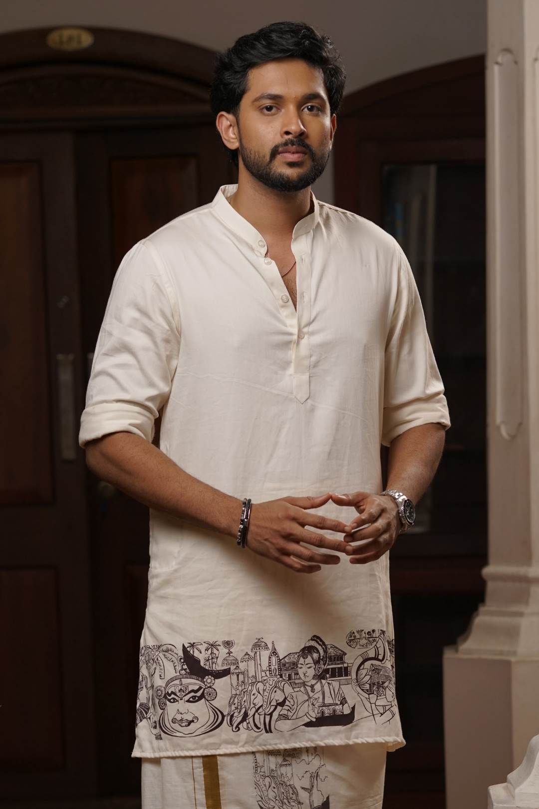 Offwhite Kerala Theme Long Kurtha