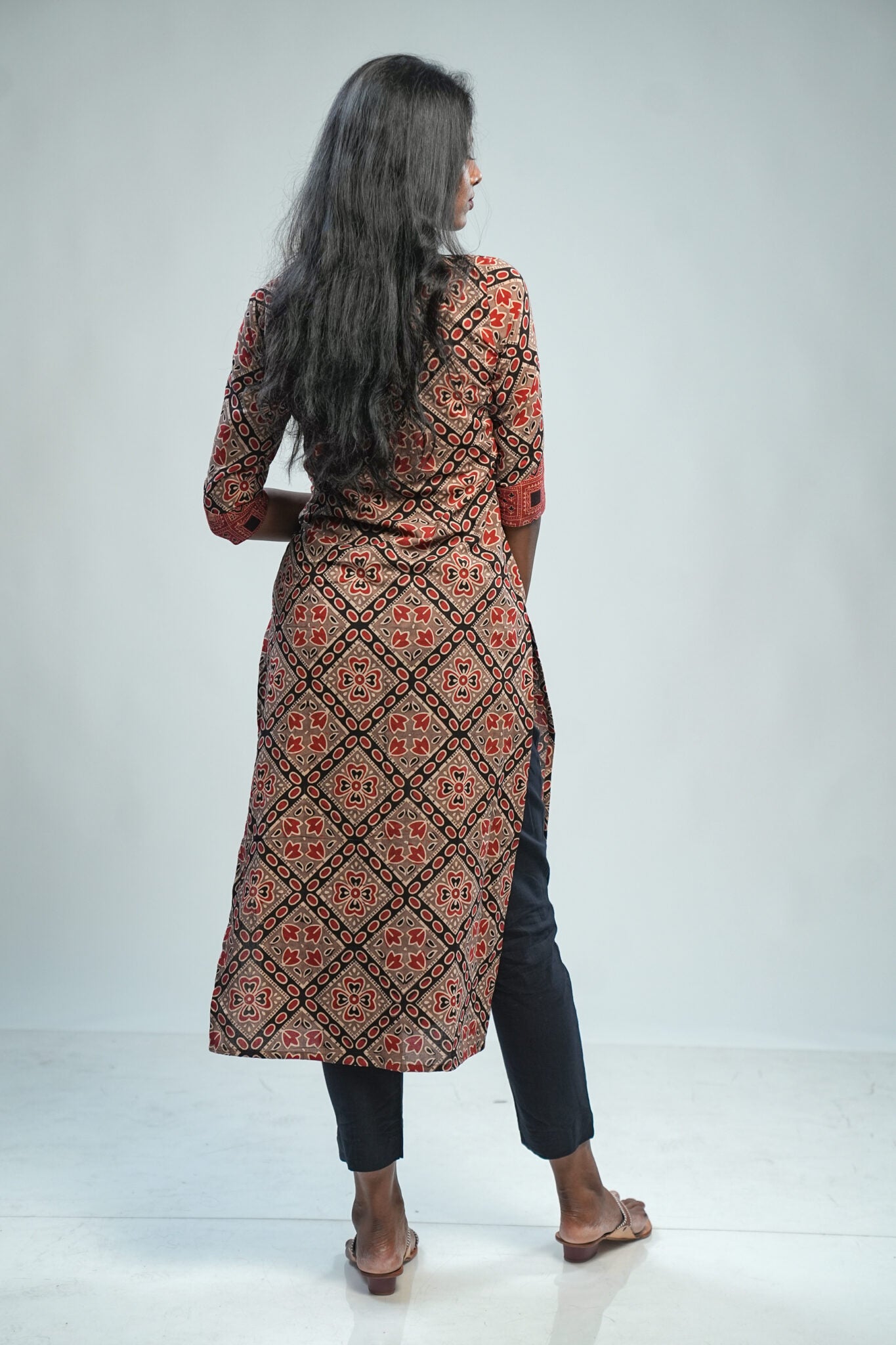 Brown Ajrak Geometrical Print Kurti