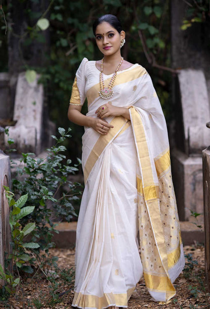 Off-White Kerala Blouse with Temple Design