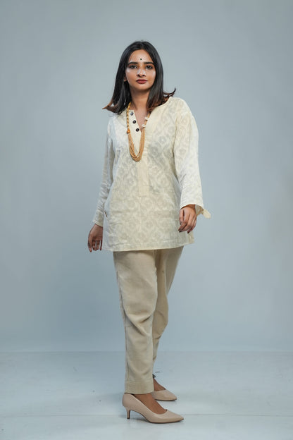 Unisex Off-White Dobby Short Kurta