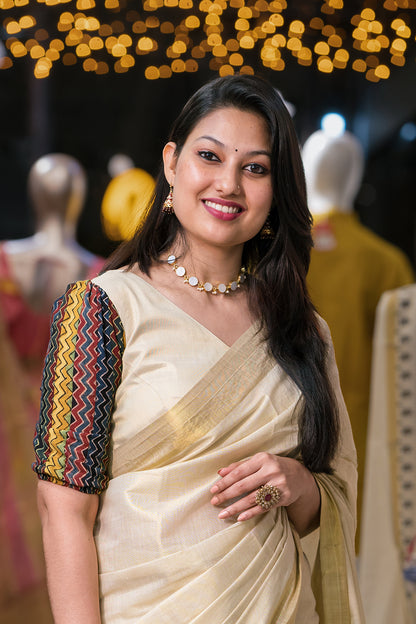 Kerala Saree with Ajrakh Patch