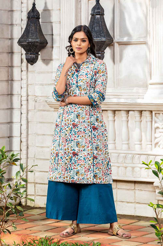 White Base Floral Kurta