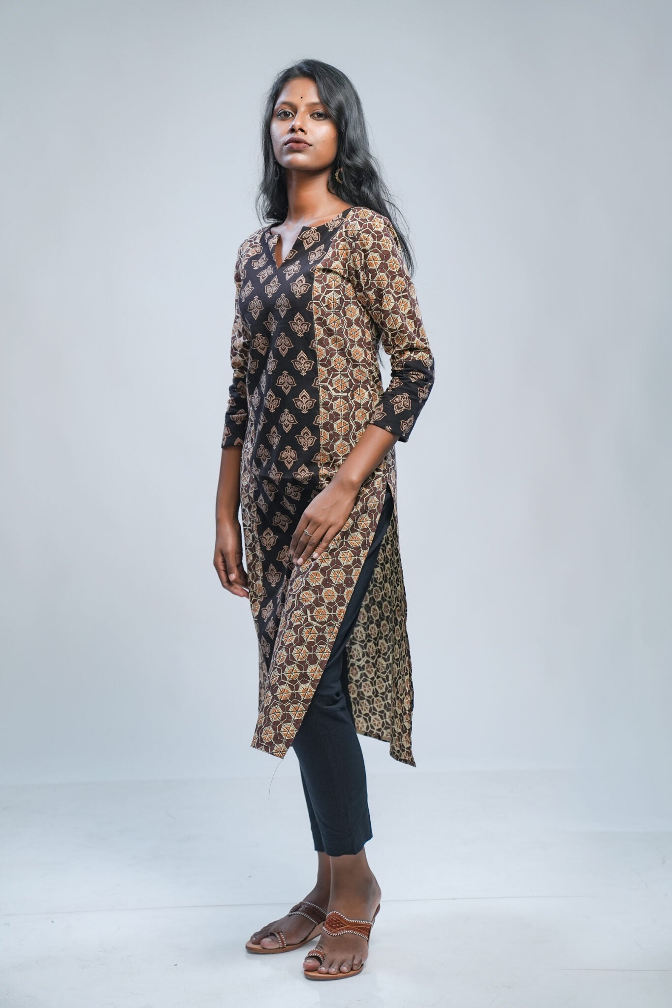 Brown Panel Ajrakh Kurti