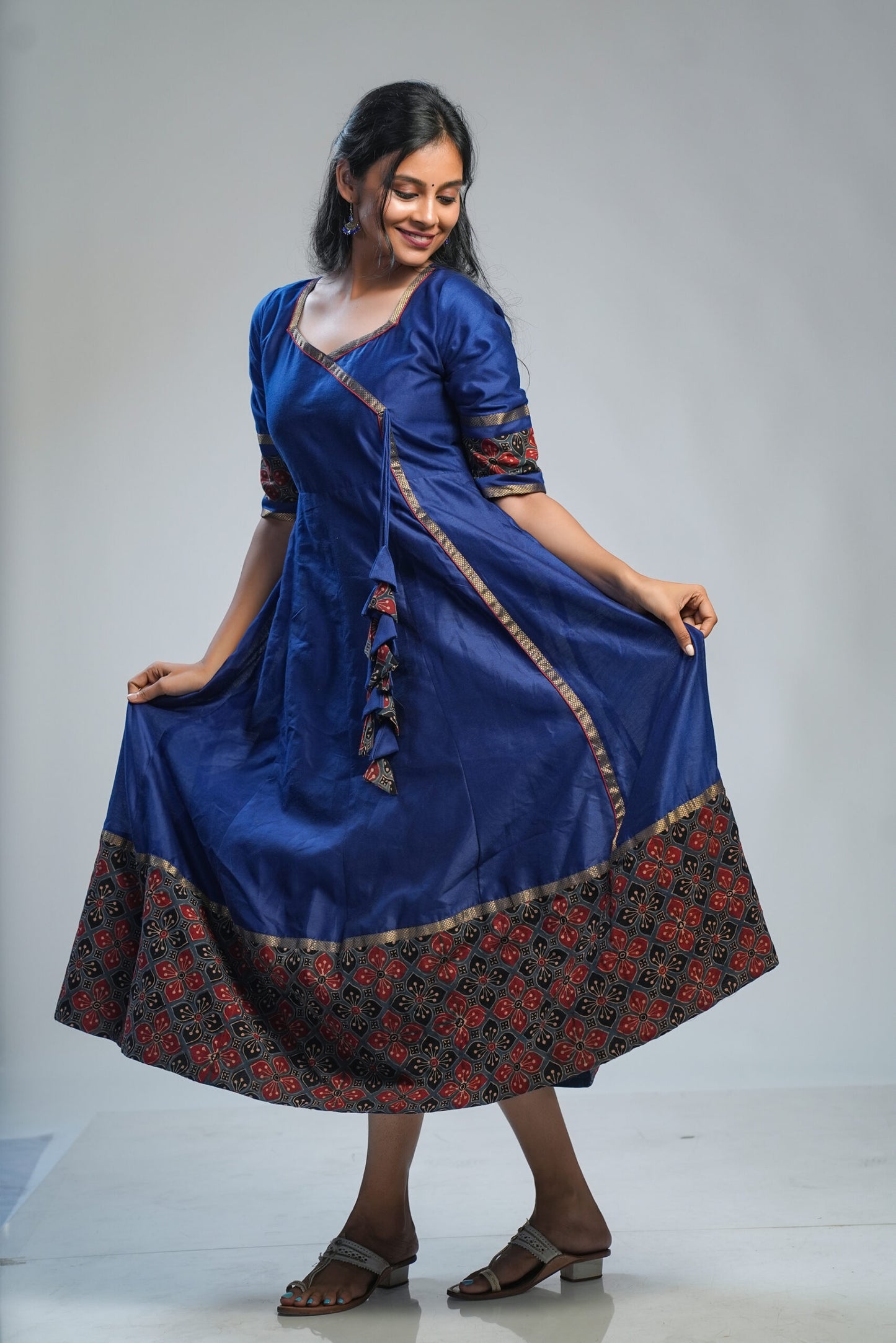 Blue Maheshwari Silk Angaraka Cut Dress