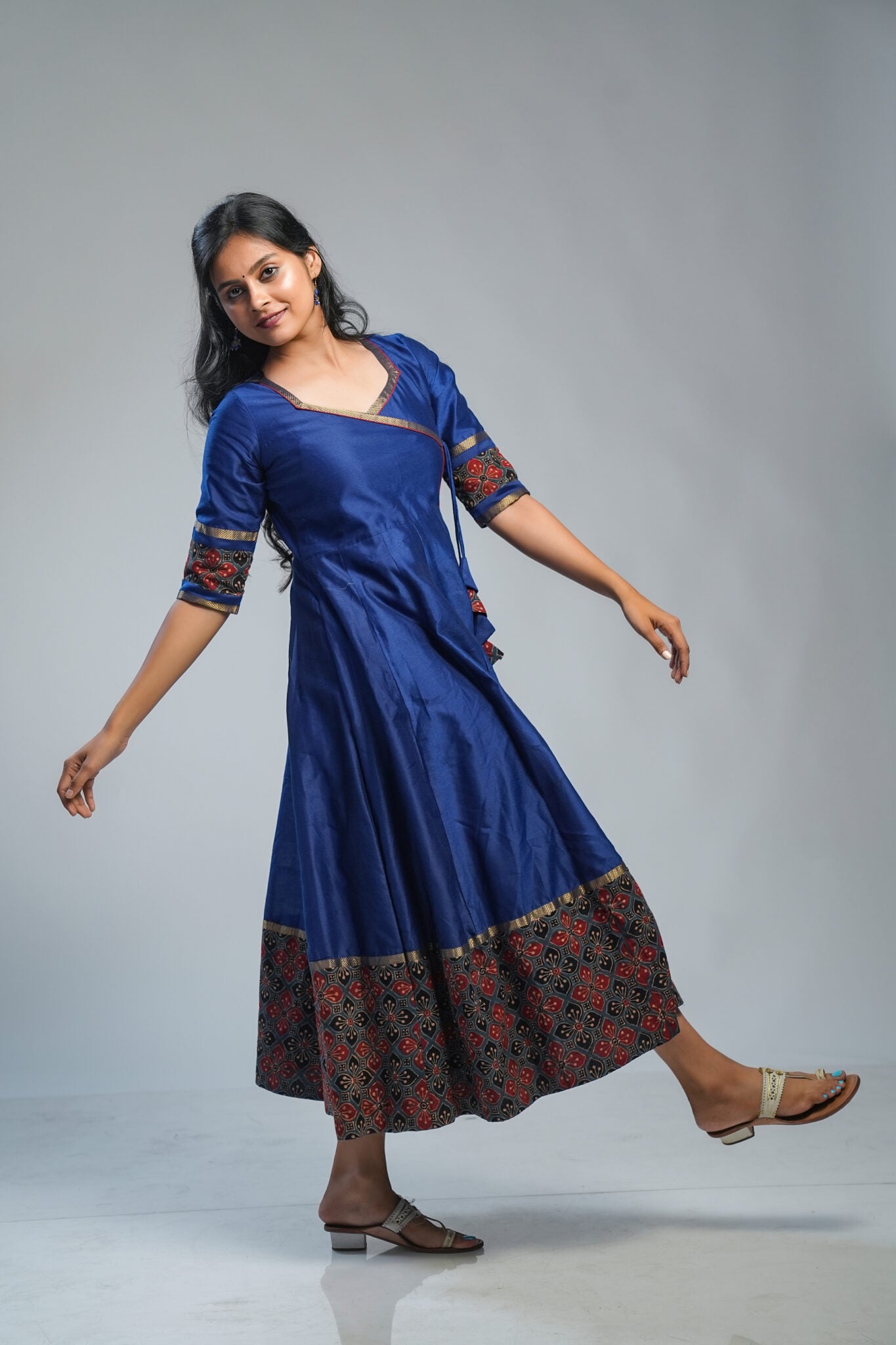 Blue Maheshwari Silk Angaraka Cut Dress