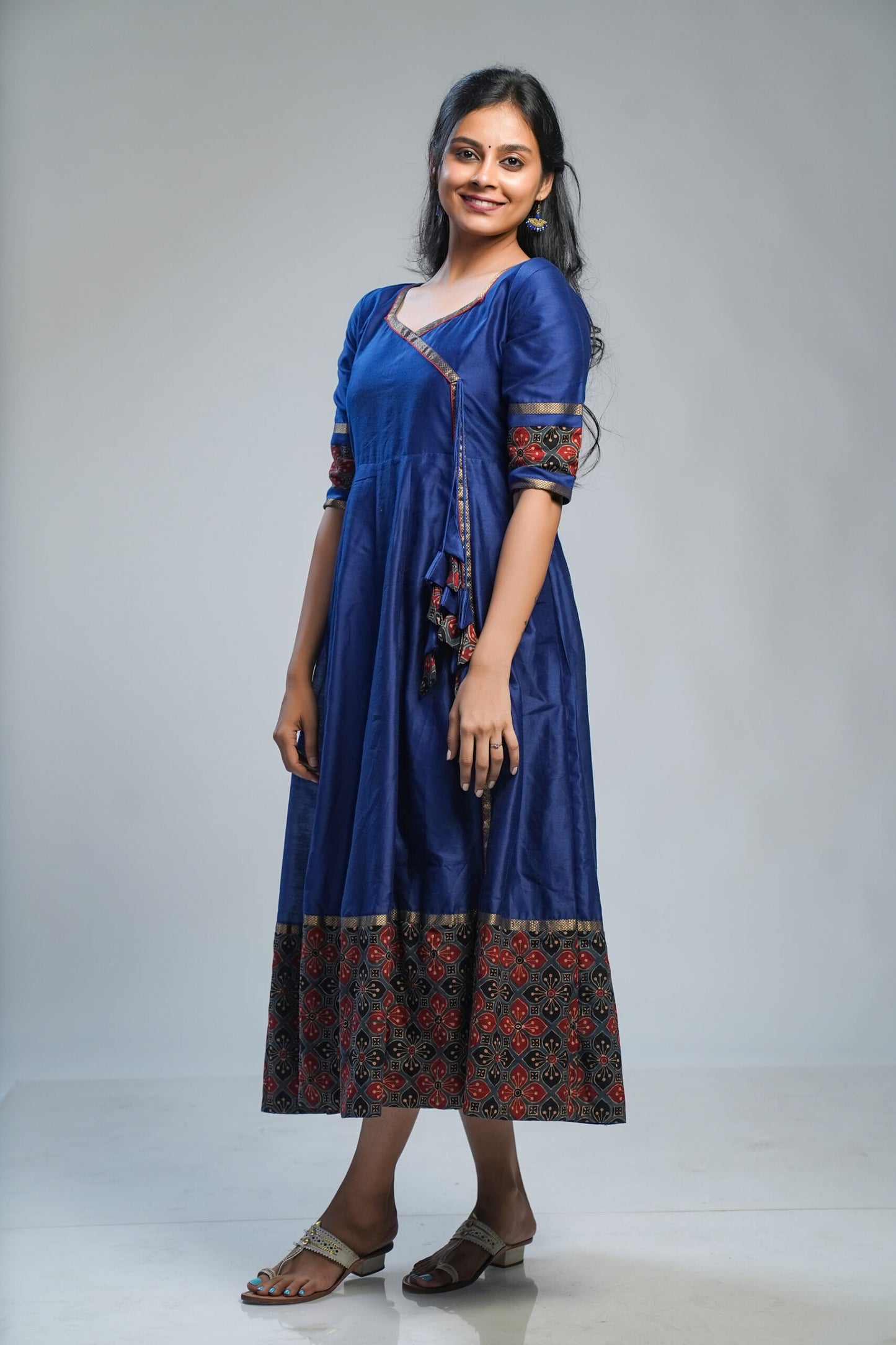 Blue Maheshwari Silk Angaraka Cut Dress