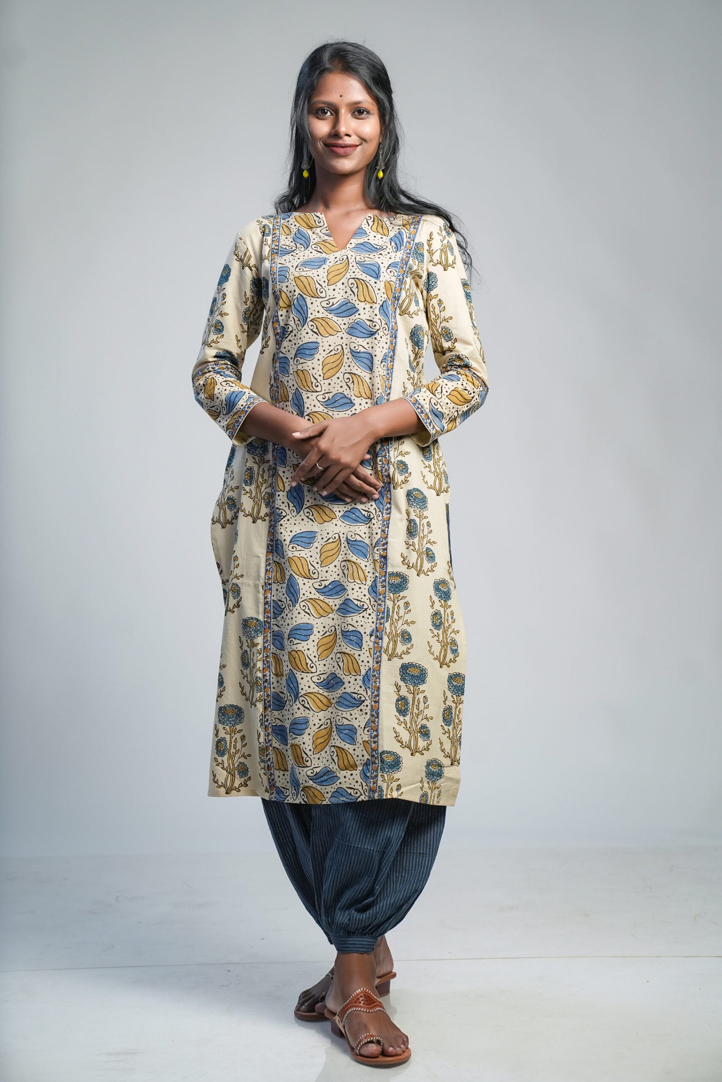 Cream Ajrakh Panel Kurti