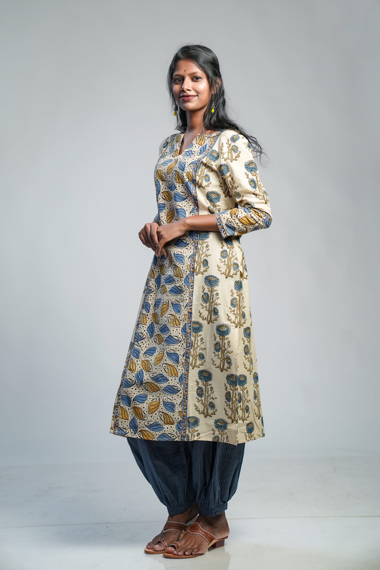 Cream Ajrakh Panel Kurti