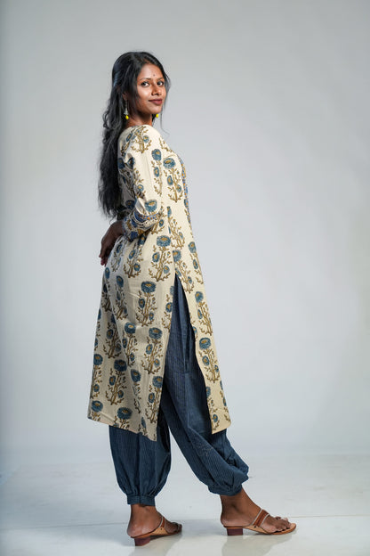 Cream Ajrakh Panel Kurti