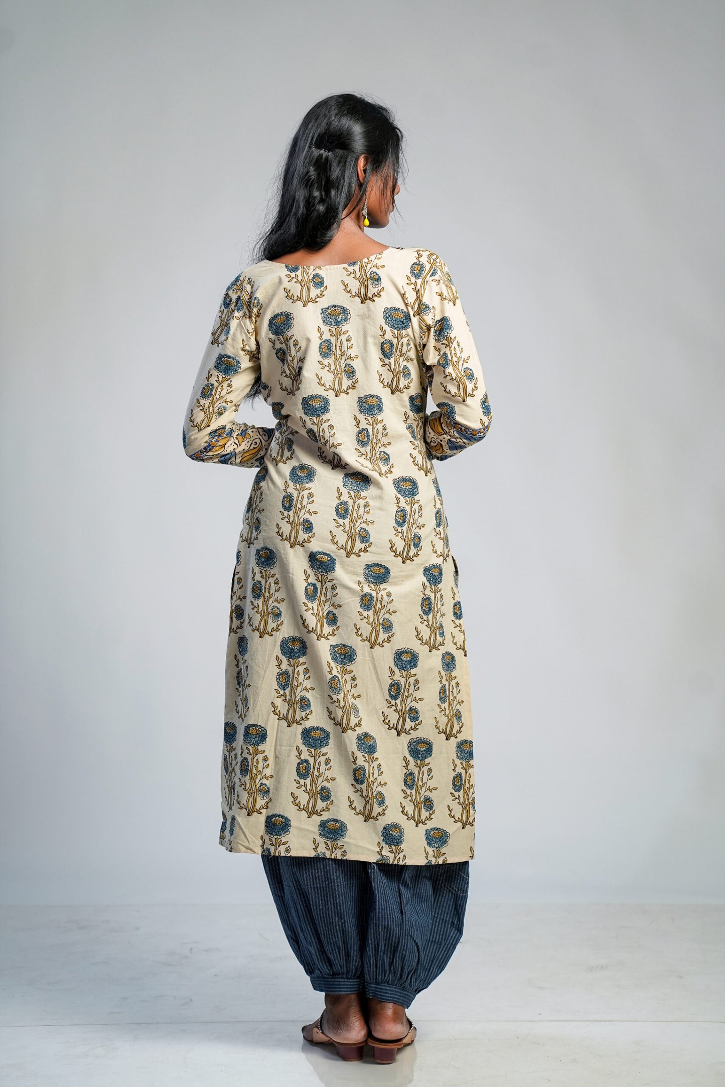 Cream Ajrakh Panel Kurti