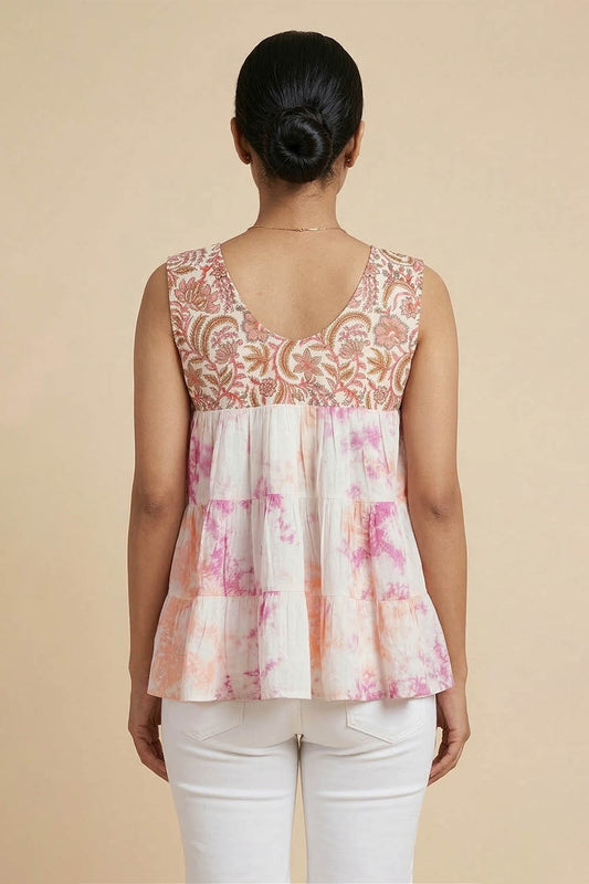 Sanganeri Shibori Peach & White Top