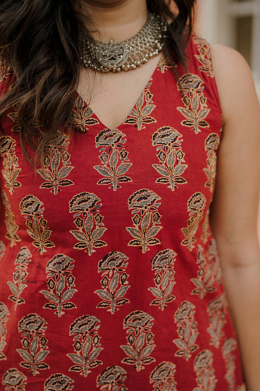 Red Base Ajrakh Floral Co-ord set