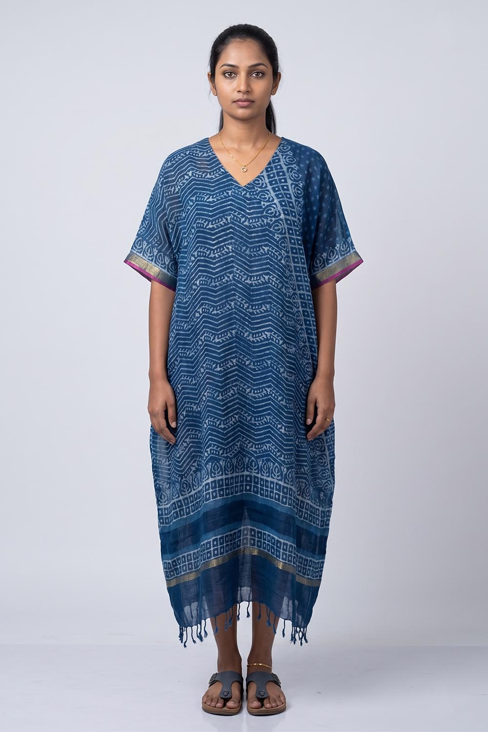 Linen Zigzag & Mango Border Kaftan