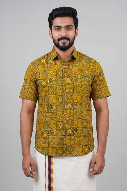 Yellow Base Geometrical Printed Shirt