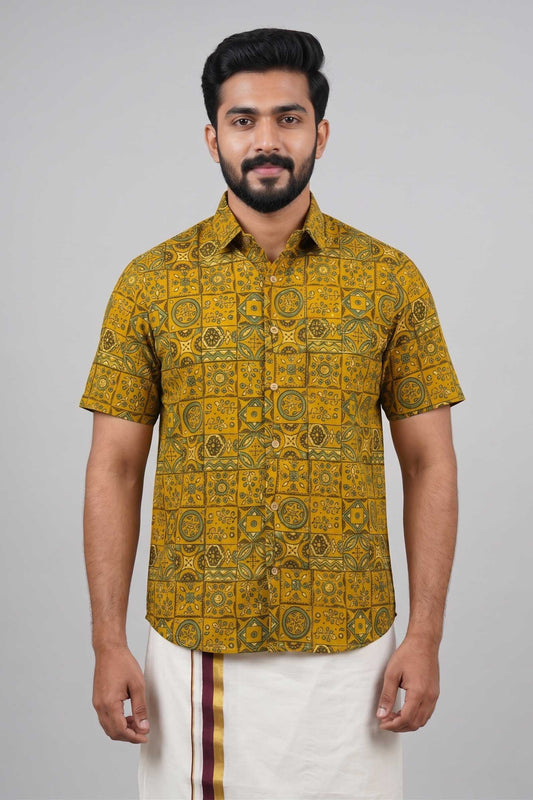 Yellow Base Geometrical Printed Shirt