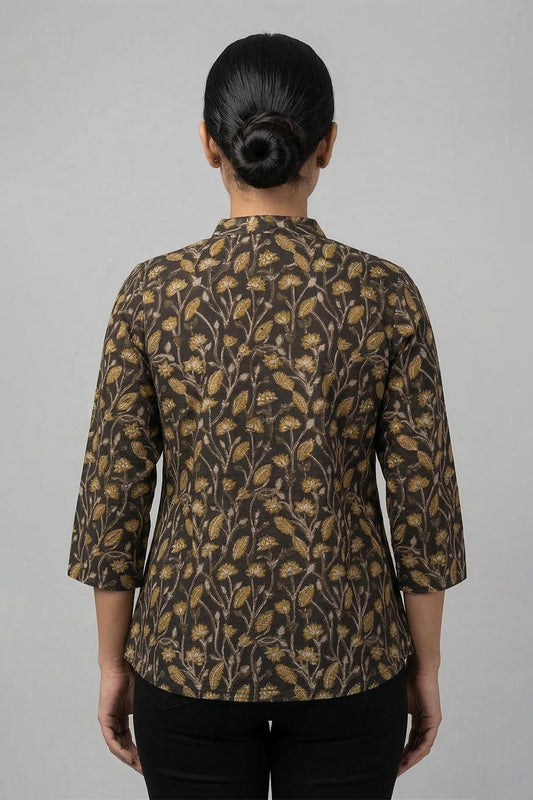 Black Base Lotus & Mushroom Print Short Top