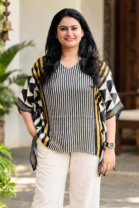 Beige Base Printed Short Kaftan