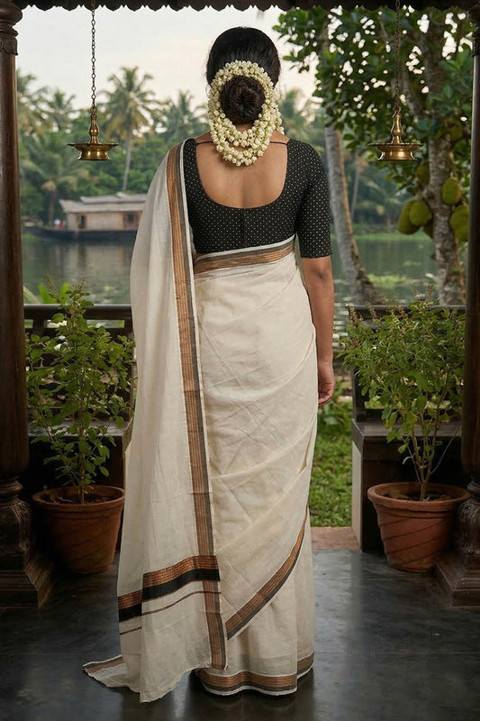 Offwhite Saree with Big Border