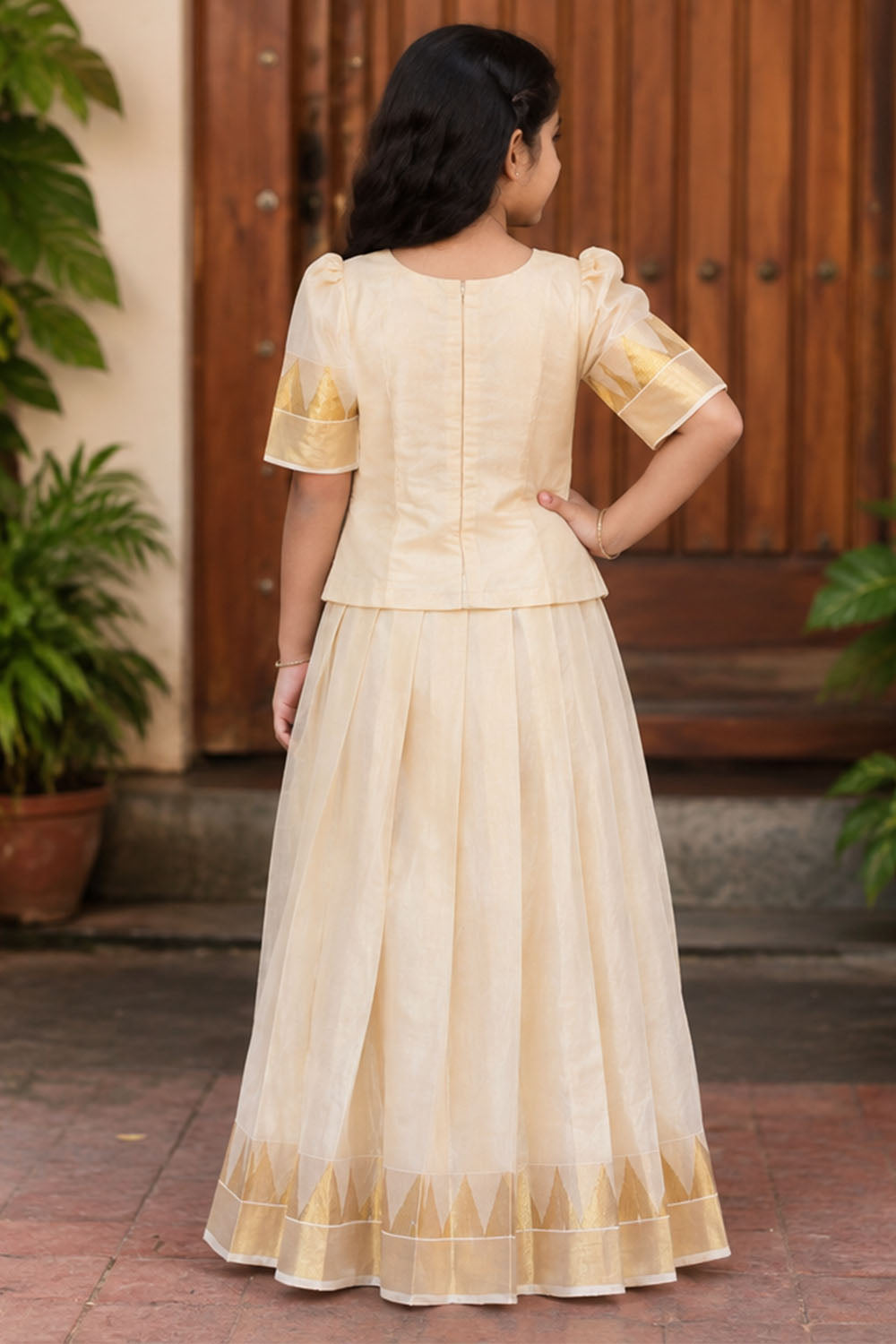 Offwhite with Golden Border Skirt Set