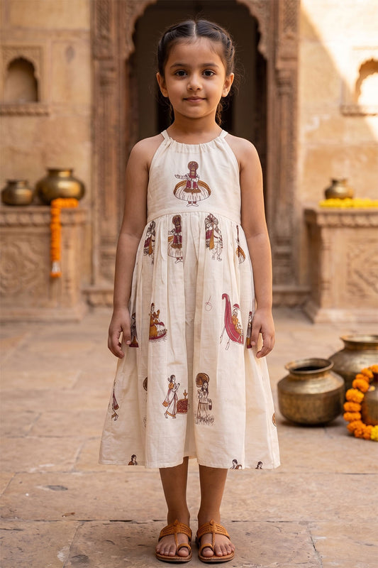 Offwhiite Drees with Onam Art Prints