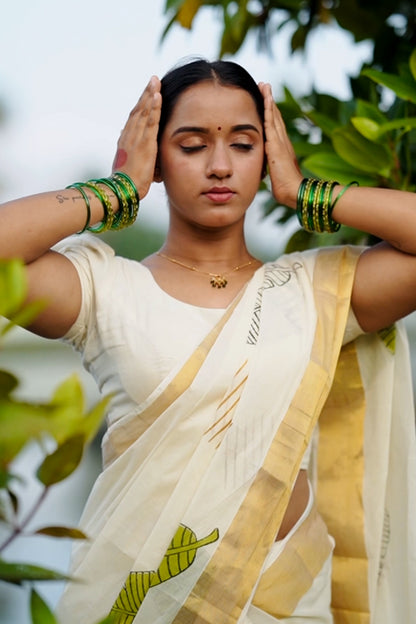 Vazhaila Hand Block Print Saree