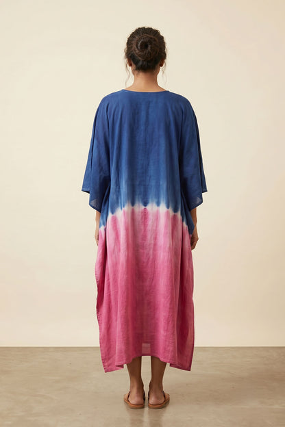 Pink Kaftan with purple wave print
