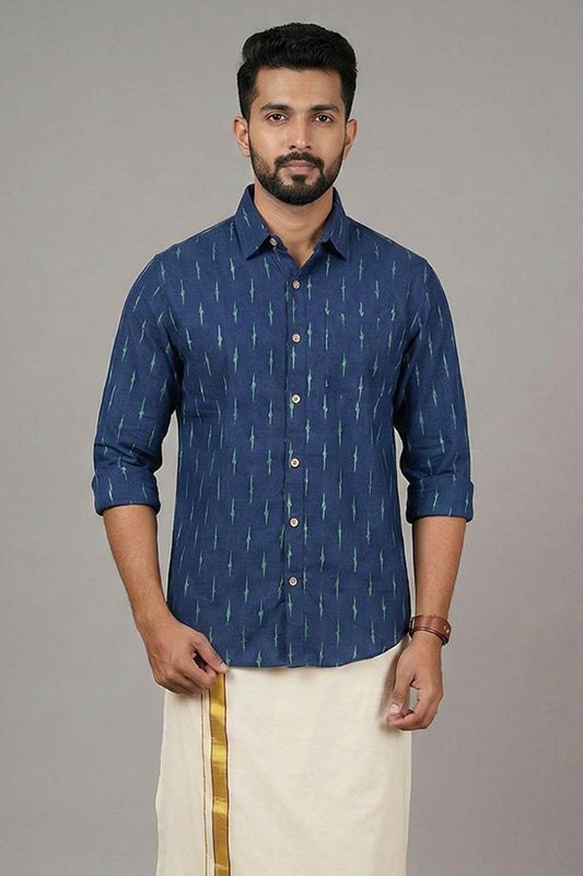 Blue  Ikath Full Sleeve Shirt