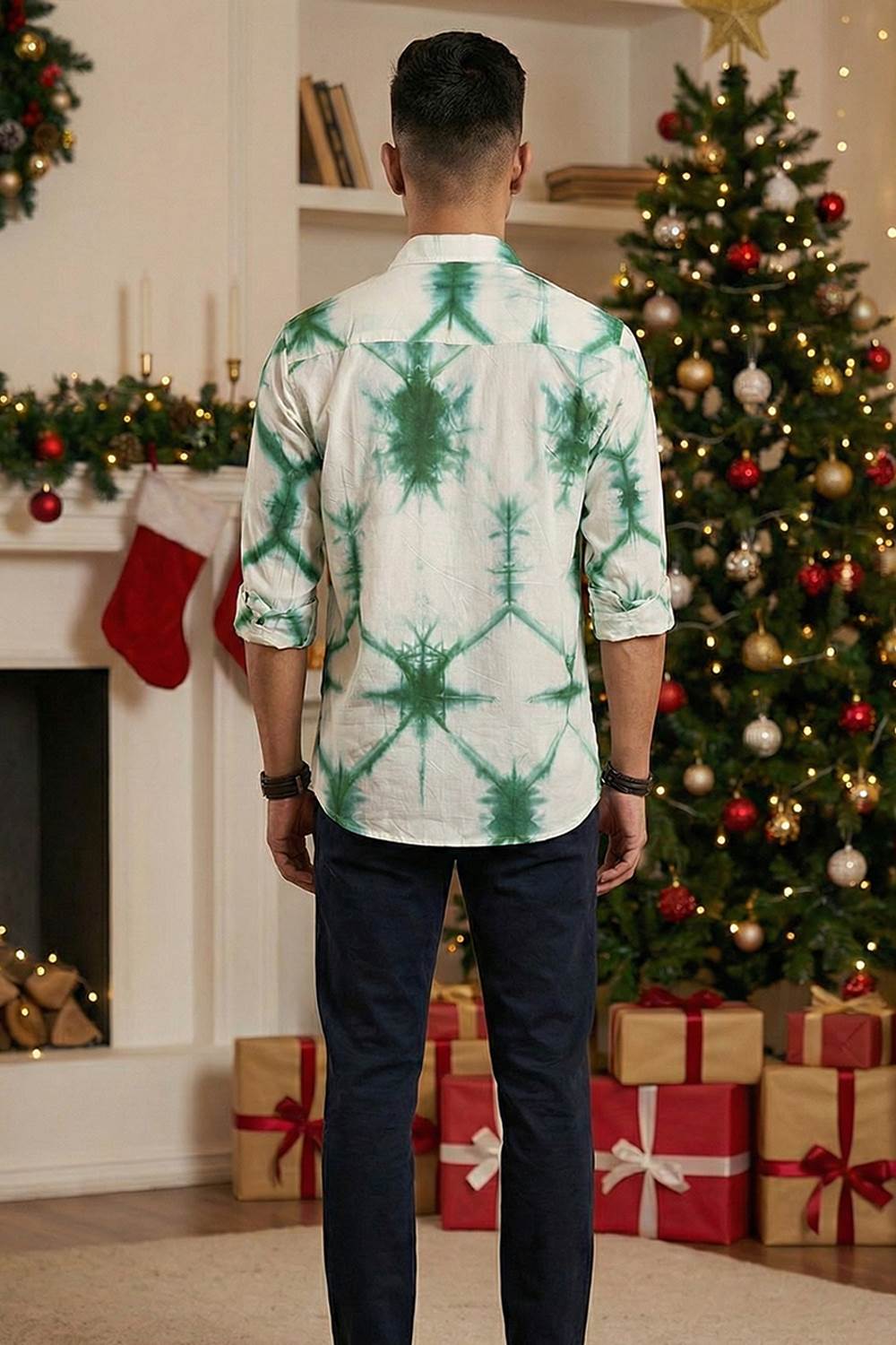 Offwhite & Green Shibori Full Sleeve Shirt