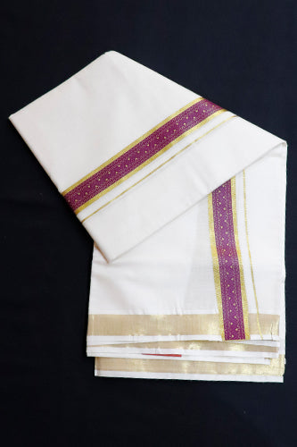 Offwhite Dhothi Violet & Gold Print