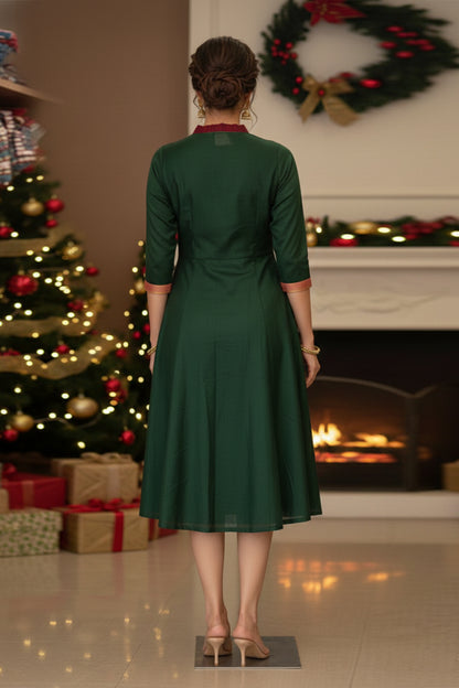 Maroon & Green A Line 3 Panel Dress