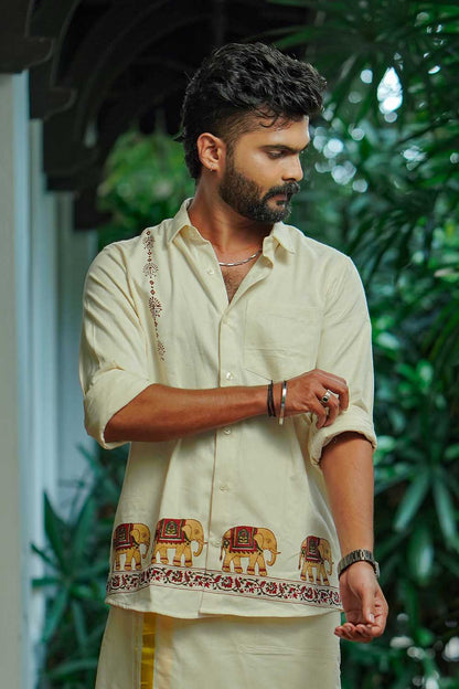 Offwhite Elephant Border Printed Shirt