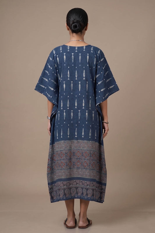 Blue Base Tree Dots & Diamond Print Kaftan