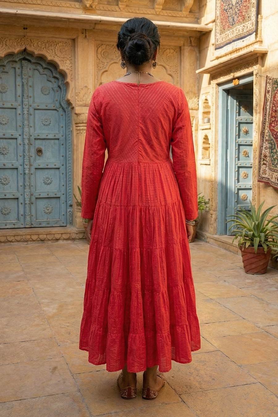 Red Lurex Tiered Dress