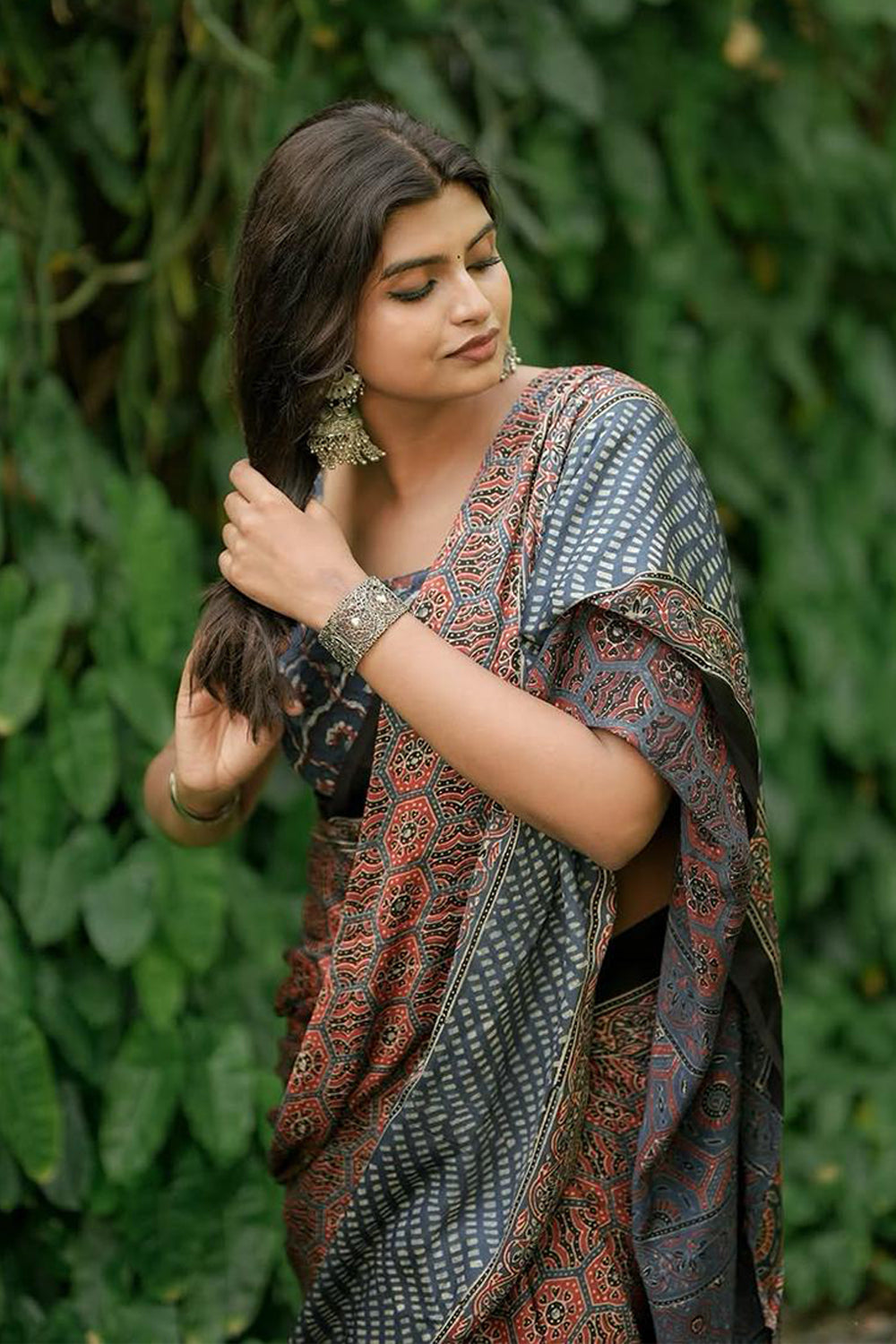 Ajrakh Hand Block Print Saree