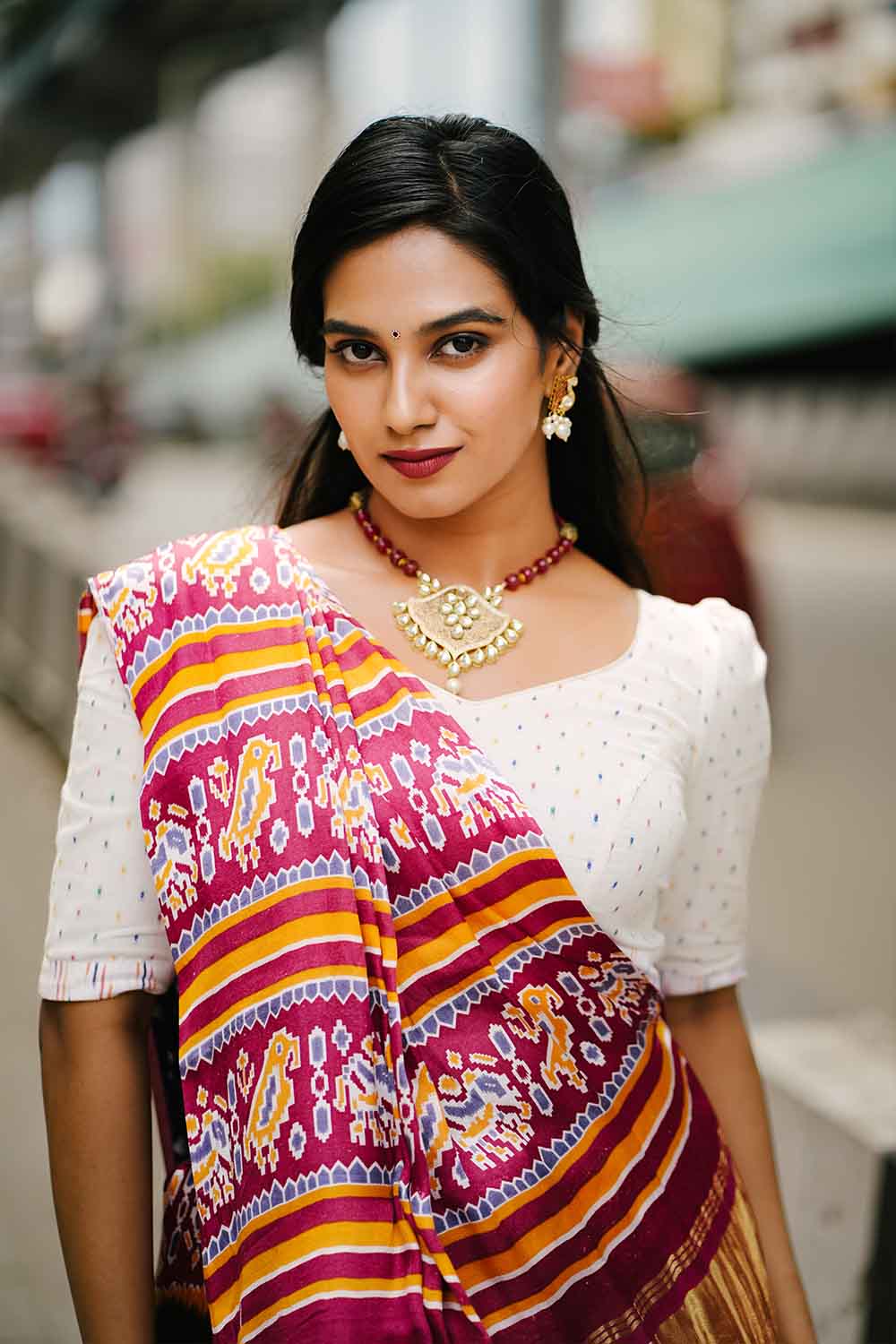 Cobalt Blue Mashewari Silk Bandhini Saree