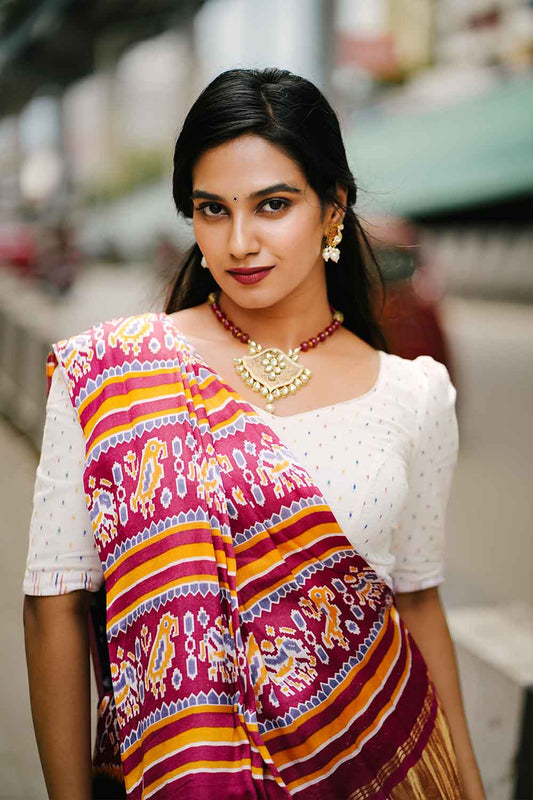 Cobalt Blue Mashewari Silk Bandhini Saree